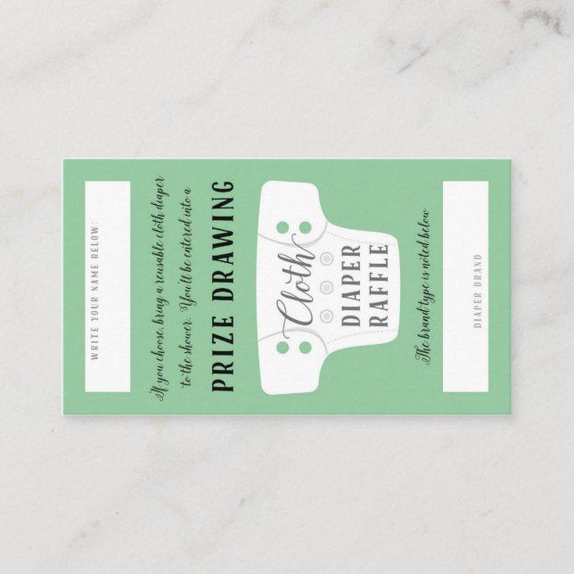 Baby Shower Cloth Diaper Raffle Tickets Green Enclosure Card (Front)