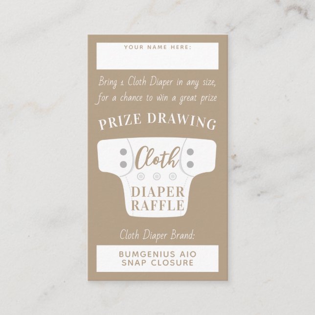 Baby Shower Cloth Diaper Raffle Tickets Taupe Tan Enclosure Card (Front)