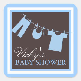 Baby Shower Clothes LIne in Blue Favor Sticker