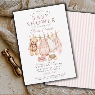 Baby Shower Clothesline Pink Girl Baby Shower Invitation