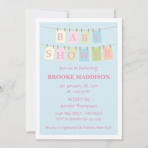 Baby Shower Clothesline-pink Custom Invitation