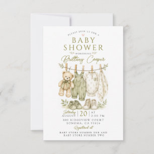 Baby Shower Clothesline Sage Green Baby Shower Invitation