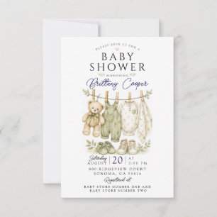 Baby Shower Clothesline Sage Green Baby Shower Invitation