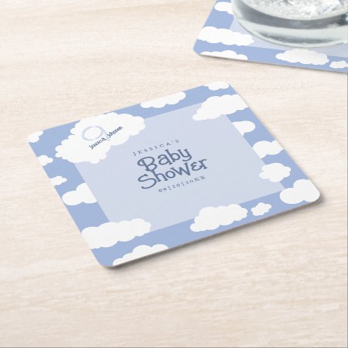 Baby Shower Cloud Nine 9 Cute Whimsical Party Square Paper Coaster