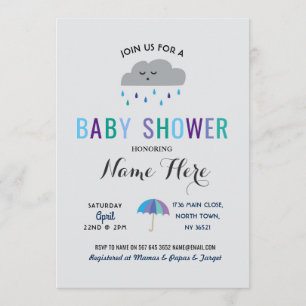 Baby Shower Cloud Sprinkle Rain Cute Umbrella Rain Invitation