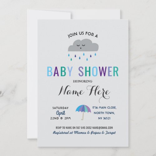 Baby Shower Cloud Sprinkle Rain Cute Umbrella Rain Invitation