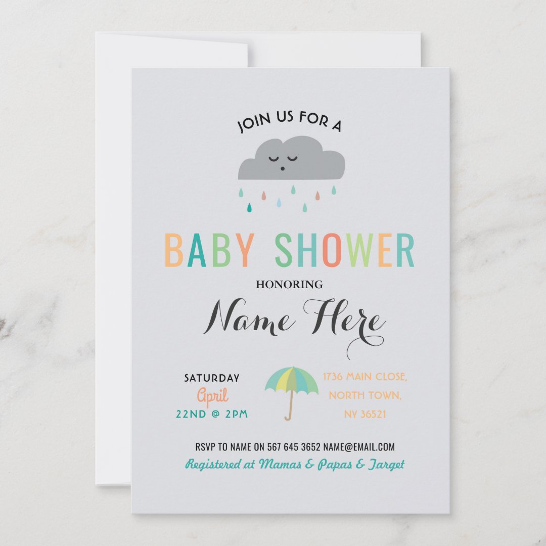 Baby Shower Cloud Sprinkle Umbrella Gender Reveal Invitation Zazzle