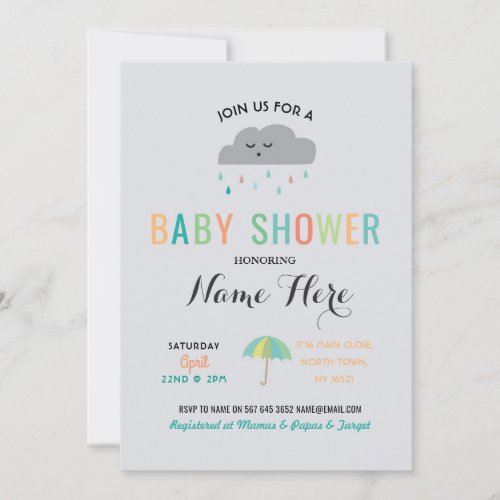 Baby Shower Cloud Sprinkle Umbrella Gender Reveal Invitation