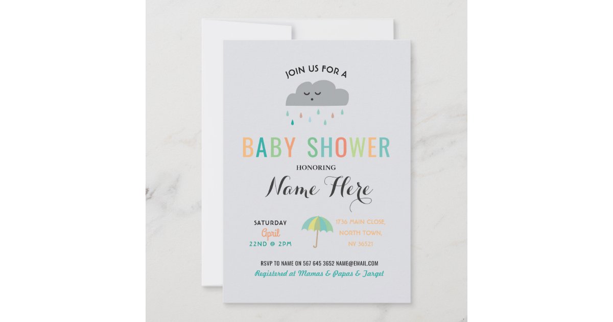Baby Shower Cloud Sprinkle Umbrella Gender Reveal Invitation Zazzle