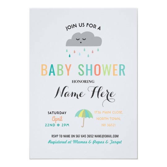 Baby Shower Cloud Sprinkle Umbrella Gender Reveal Invitation | Zazzle.com