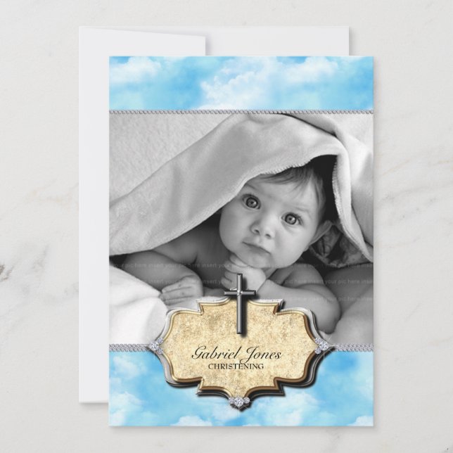 Baby Shower Clouds Christening Celebration Baptism Invitation (Front)