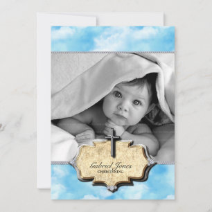 Baby Shower Clouds Christening Celebration Baptism Invitation