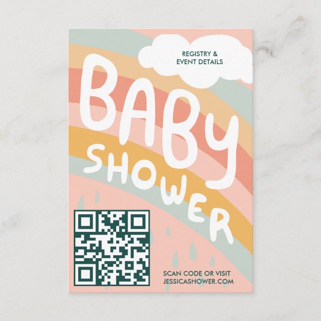 BABY SHOWER Clouds Rainbow Cute Custom QR CODE Enclosure Card (Front)
