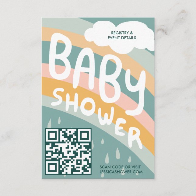 BABY SHOWER Clouds Rainbow Cute Custom QR CODE Enclosure Card (Front)