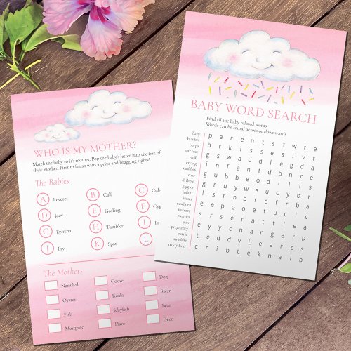 Baby shower clouds word search baby match game  flyer