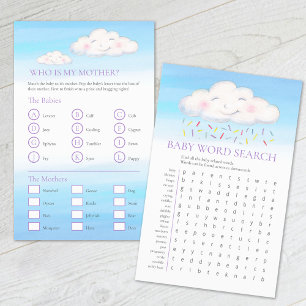 Baby shower clouds word search baby match game flyer