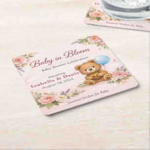 Baby Shower Coasters Baby in Bloom Bear