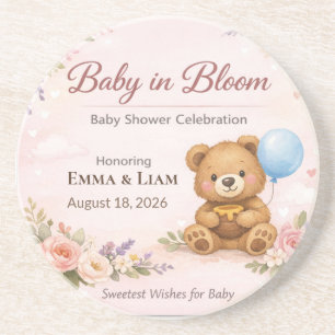 Baby Shower Coasters   Teddy Bear   Baby in Bloom