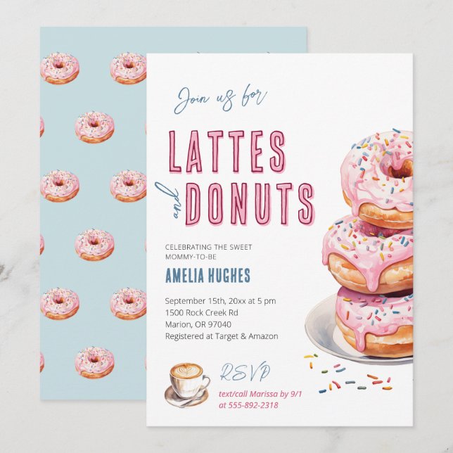 Baby Shower Coffee Brunch Lunch Lattes and Donuts Invitation (Front/Back)