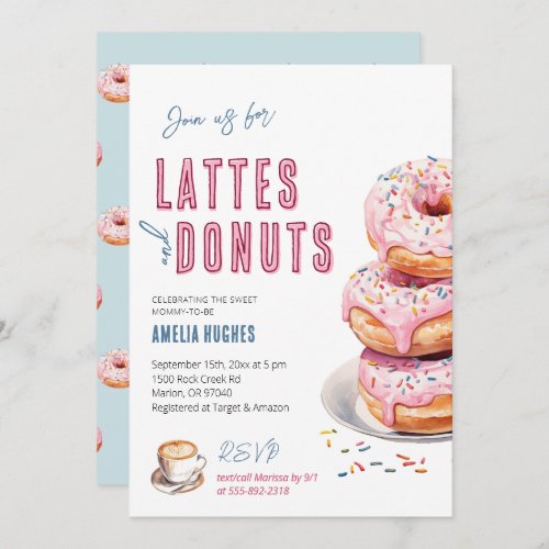 Baby Shower Coffee Brunch Lunch Lattes and Donuts Invitation