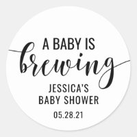 Baby Shower Coffee Sticker, A baby is Brewing Classic Round Sticker