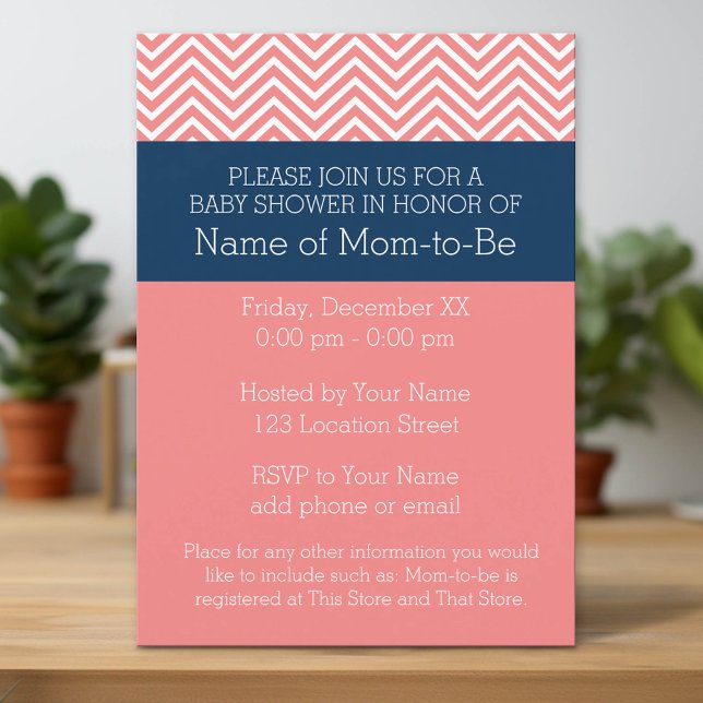 Baby Shower Collection - Coral and Navy Chevrons Invitation (Custom Invitation with Download Option)
