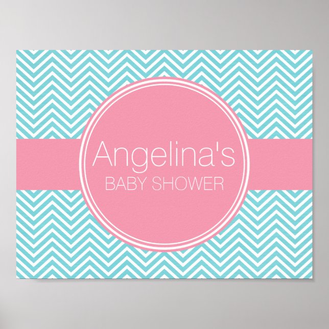 Baby Shower Collection - Pink & Aqua Blue Chevrons Poster (Front)