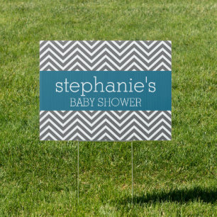 Baby Shower Collection - Teal and Gray Chevrons Yard Sign
