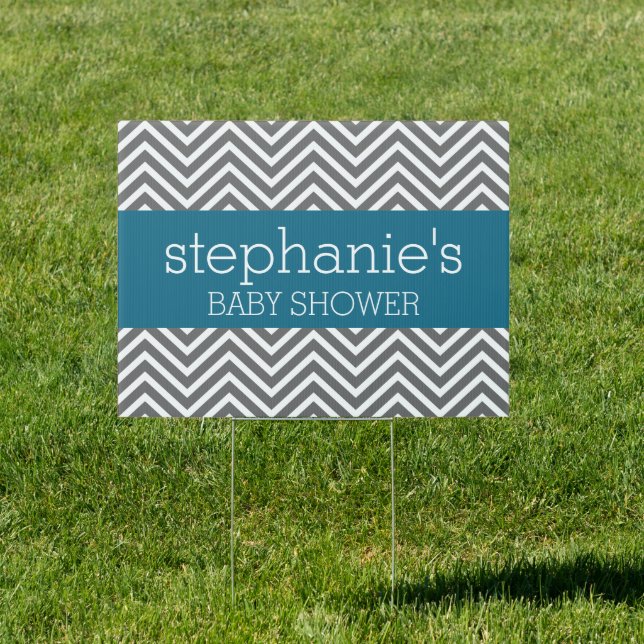 Baby Shower Collection - Teal and Gray Chevrons Yard Sign (Insitu)