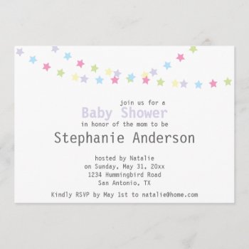 Baby Shower Colorful Pastel Stars Decoration Invitation by RossiCards at Zazzle