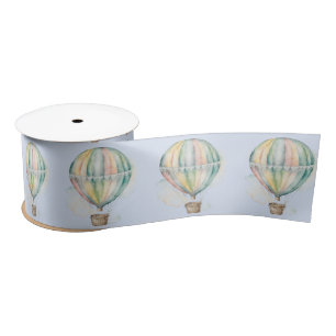 Baby shower, colorful watercolor hot air balloon satin ribbon