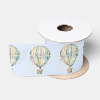 Baby shower, colorful watercolor hot air balloon satin ribbon