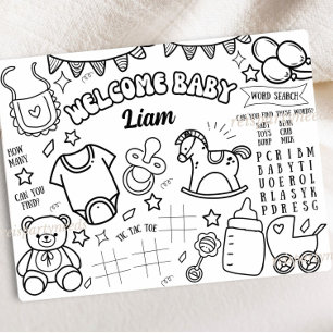 Baby Shower Coloring Placemat Games Activity Page