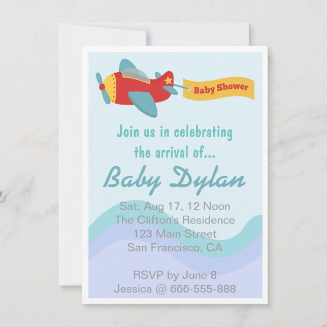 Baby Shower - Colourful and Cute Cartoon Aeroplane Invitation (Front)