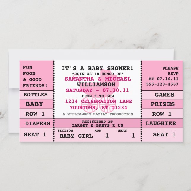 Baby Shower Concert Ticket Invitation Photo Card (Front)