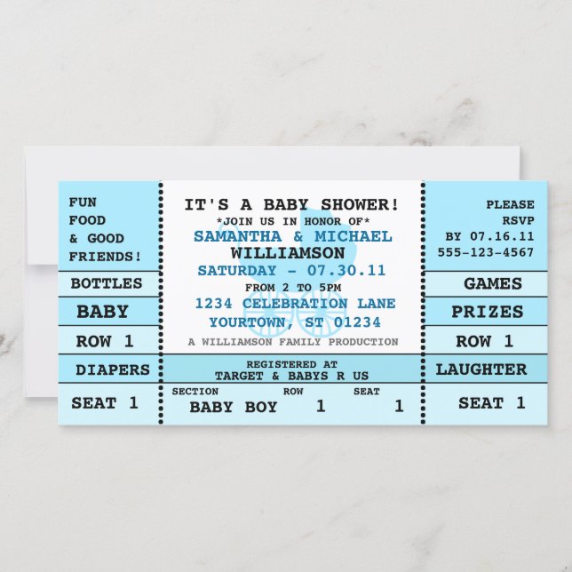 Baby Shower Concert Ticket Invitation Photo Card (Front)