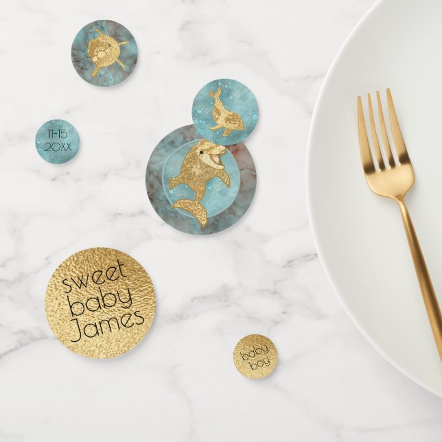 Baby Shower Confetti Gold Mommy N Baby Dolphins (Group)