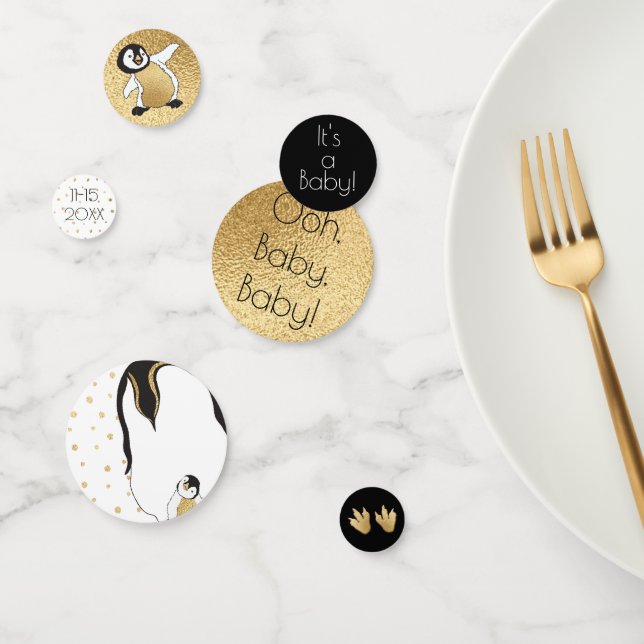 Baby Shower Confetti Gold Mommy N Baby Penguins (Group)