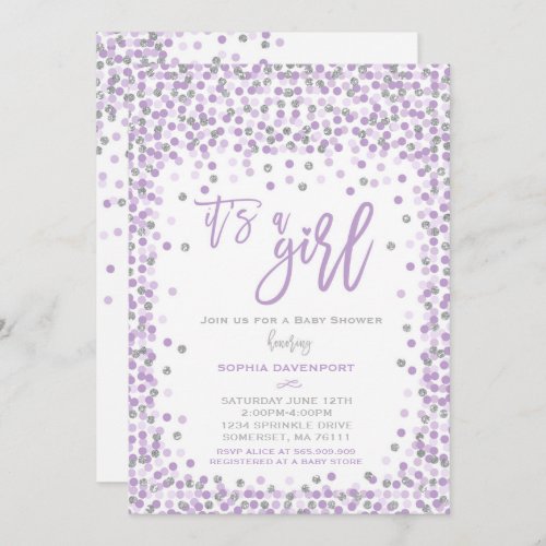 Baby Shower Confetti Invitation Lavender  Silver