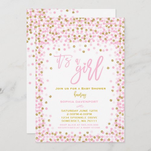 Baby Shower Confetti Invitation Pink And Gold Girl