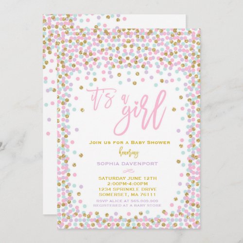 Baby Shower Confetti Invitation Pink Mint Gold