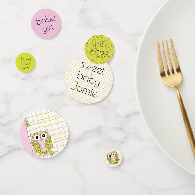 Baby Shower Confetti Owl in a Tree Pink and Green (Group)