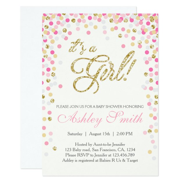Baby Shower Confetti Pink Gold Glitter Invitation
