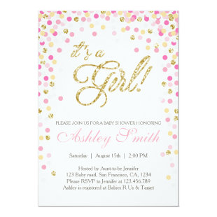 Baby Shower Confetti Pink Gold Glitter Invitation