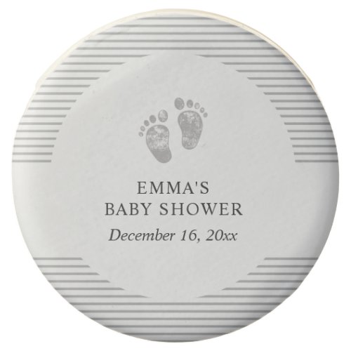 Baby Shower Cookie  Baby Footprint Gray Stripe