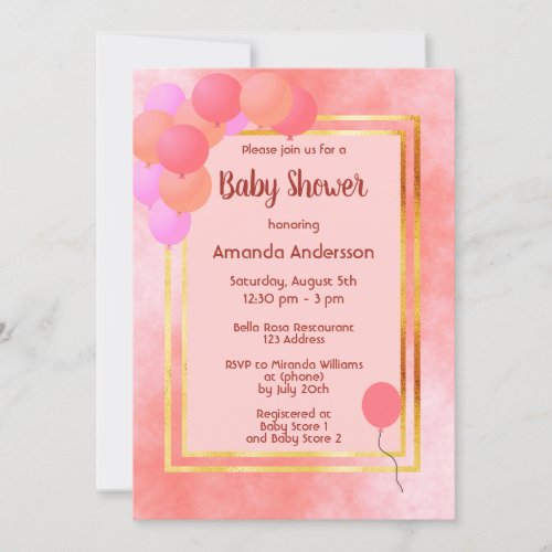 Baby Shower coral balloon arch pink Invitation