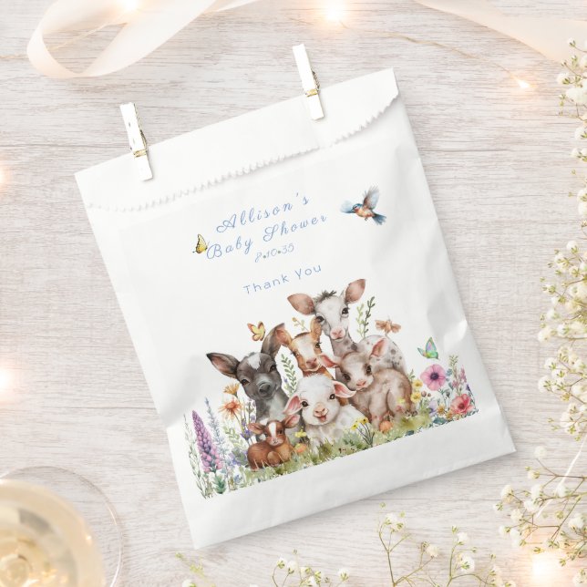 Baby Shower Cow Goat Sheep Butterflies Flowers Favor Bag (Clipped)
