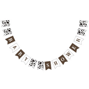 Baby Shower Cow Print Black Brown and White Bunting Flags