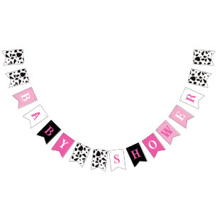 Baby Shower Cow Print Pink White Black Bunting Flags