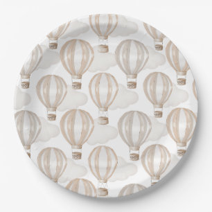 Baby Shower Cream Hot Air Balloons Gender Neutral Paper Plates